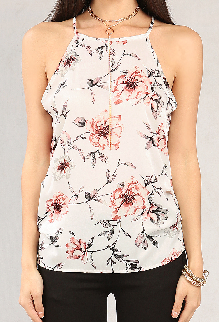 Ruched Rose Print Top