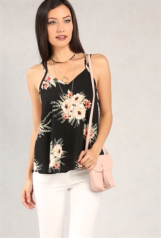 Strappy Floral Print Crisscross-Back Cami