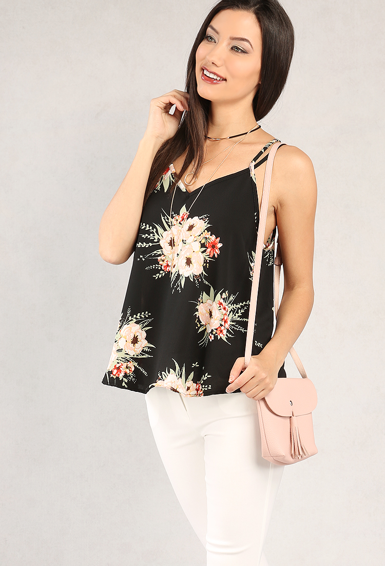 Strappy Floral Print Crisscross-Back Cami