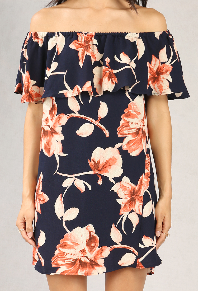Floral Print Off-The-Shoulder Flounce Dress