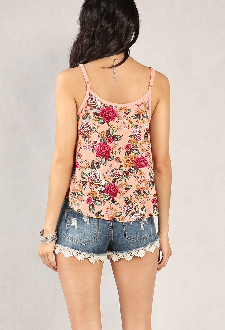 Lace-Up Floral Print Cami