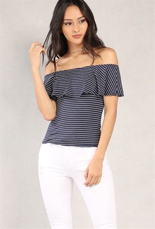 Striped Off-The-Shoulder Flounce Top