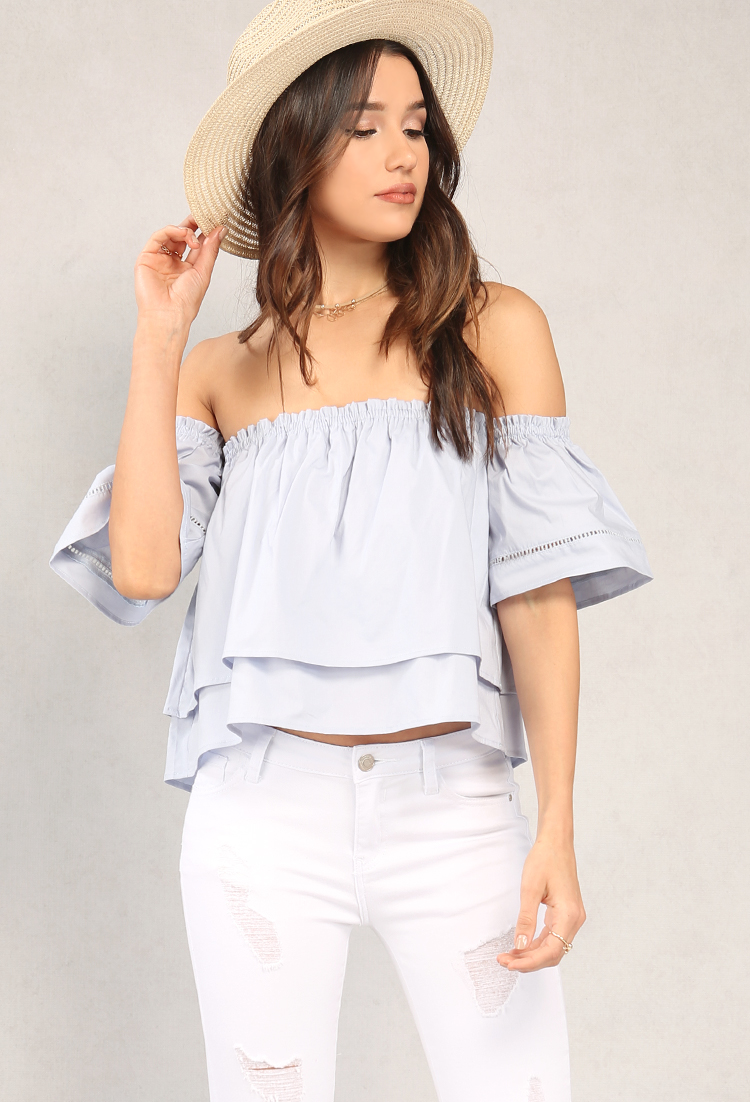 Tiered Crochet-Trimmed Off-The-Shoulder Top