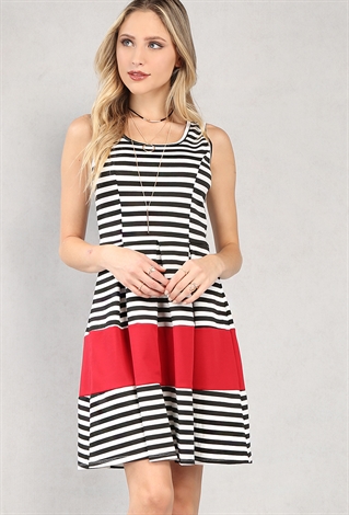 Black And Red Striped Fit And Flare Dress