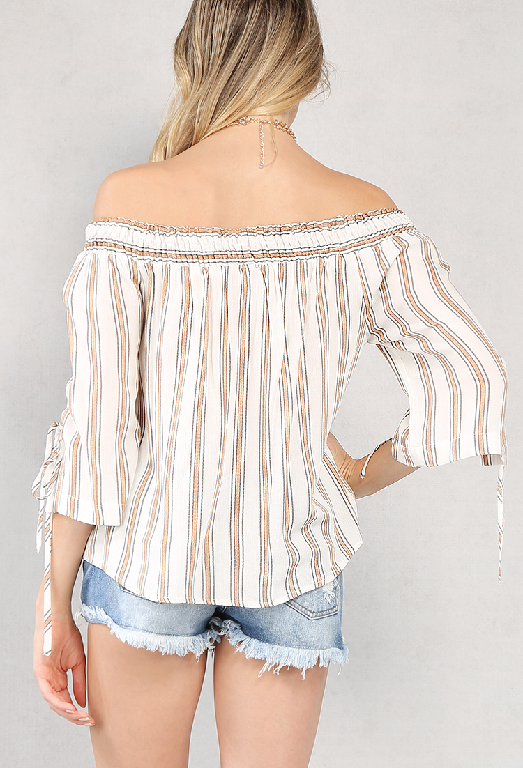 Striped Lace-Up Off-The-Shoulder Top