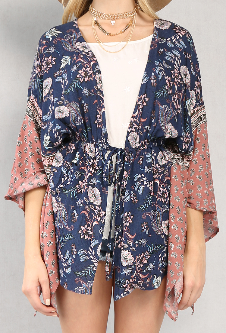 Floral Print Self-Tie Kimono