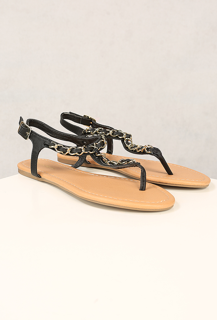 Chain Faux Leather Sandals
