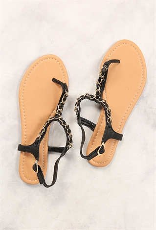 Chain Faux Leather Sandals