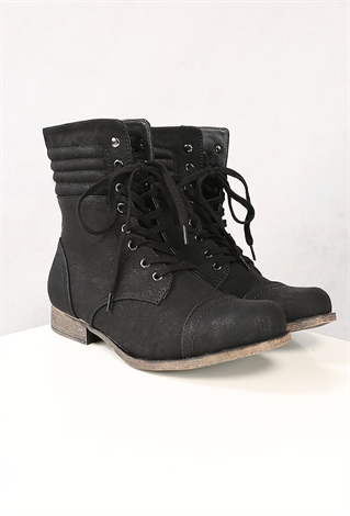 Faux Leather Combat Boots