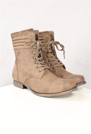 Faux Leather Combat Boots