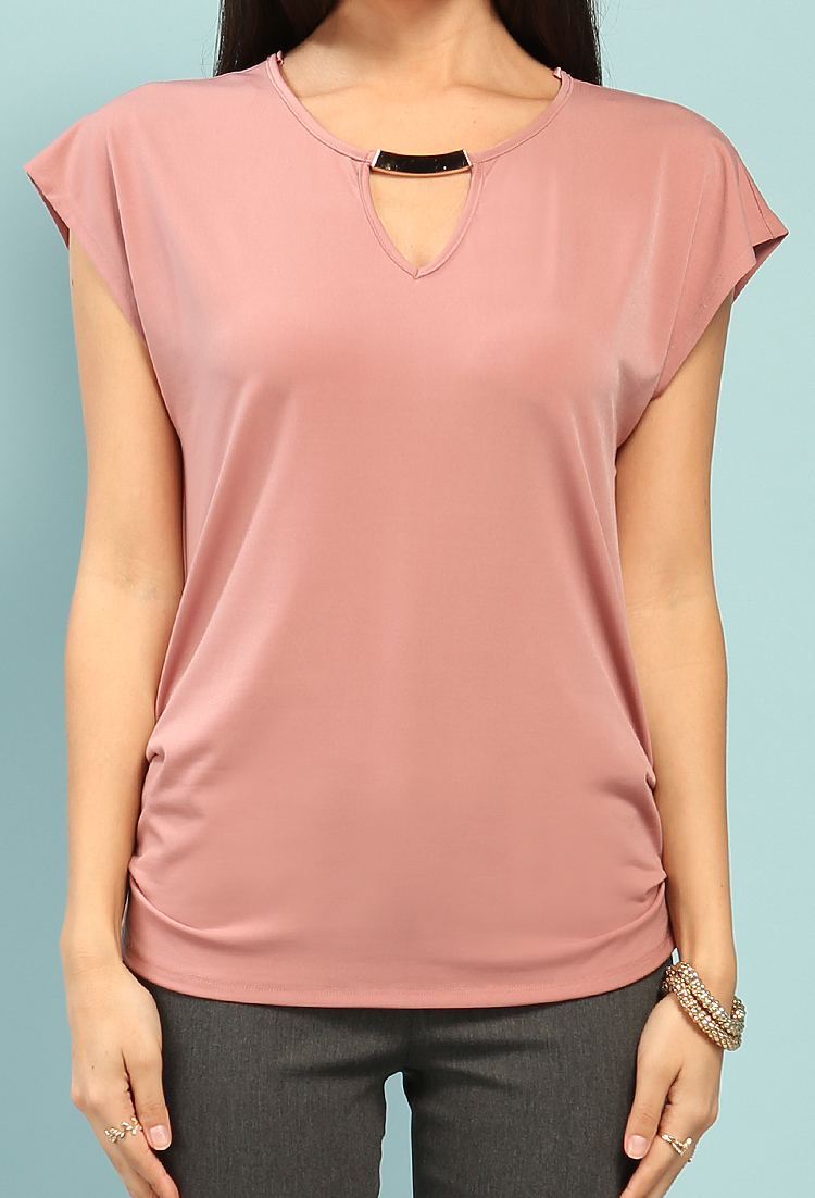 Ruched Boxy Keyhole Top