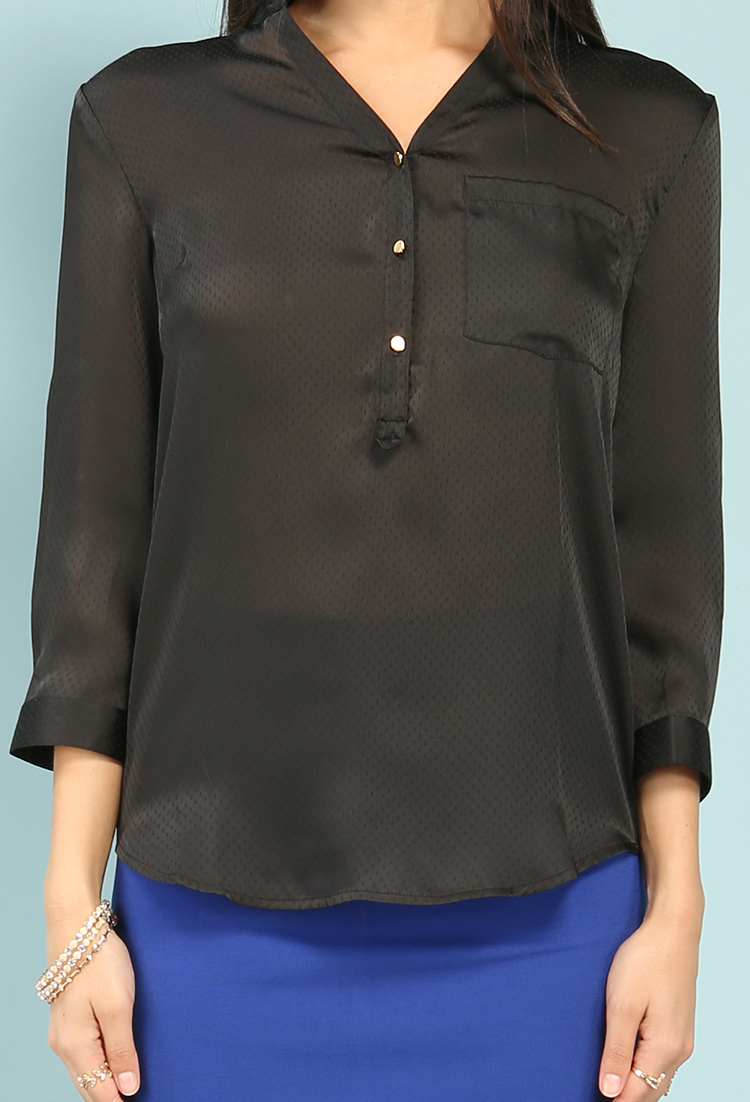 Satin Roll-Up Sleeve Popover Blouse
