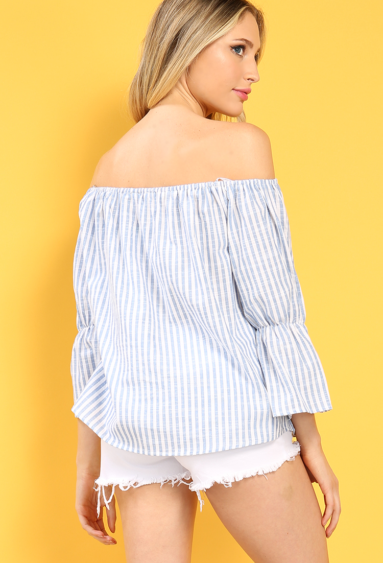 Striped Bell-Sleeve Off-The-Shoulder Top