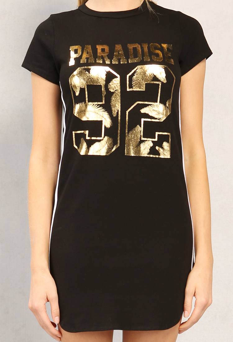 Contrast Piped Metallic Paradise 92 Graphic Dress