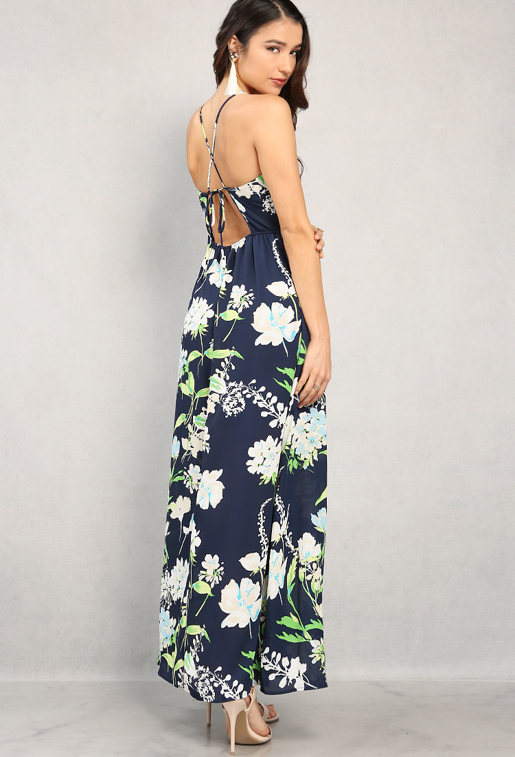 Floral Printed Crisscross-Back Maxi Dress