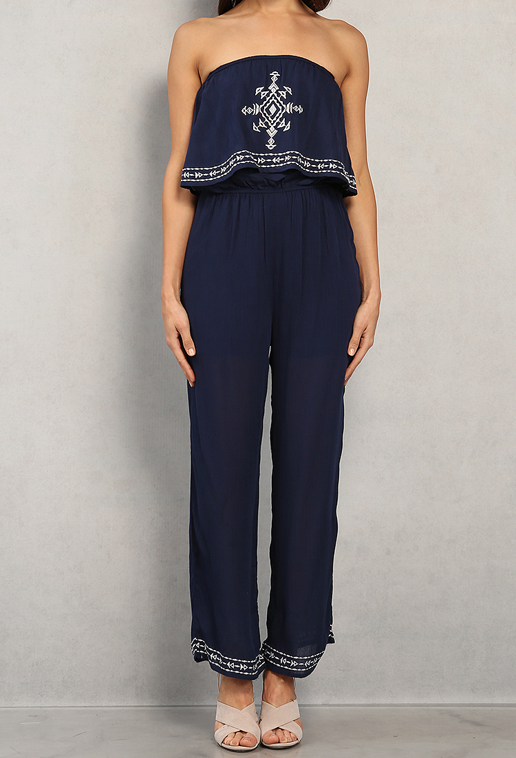 Tribal Embroidered Flounce Jumpsuit