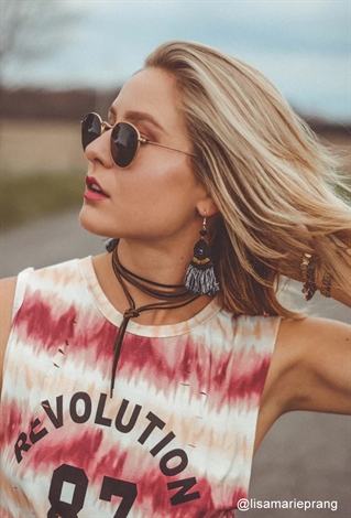 Tie-Dye Revolution Graphic Muscle Tee W/ Necklace