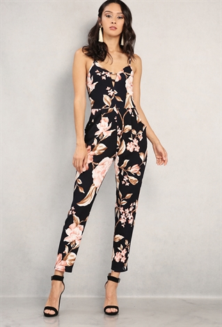 Floral Caged-Front Cami Jumpsuit