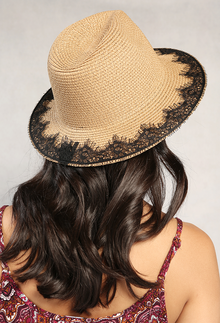 Lace-Trimmed Straw Fedora