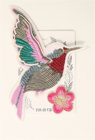 Iron-On Embroidered Hummingbird And Flower Patch