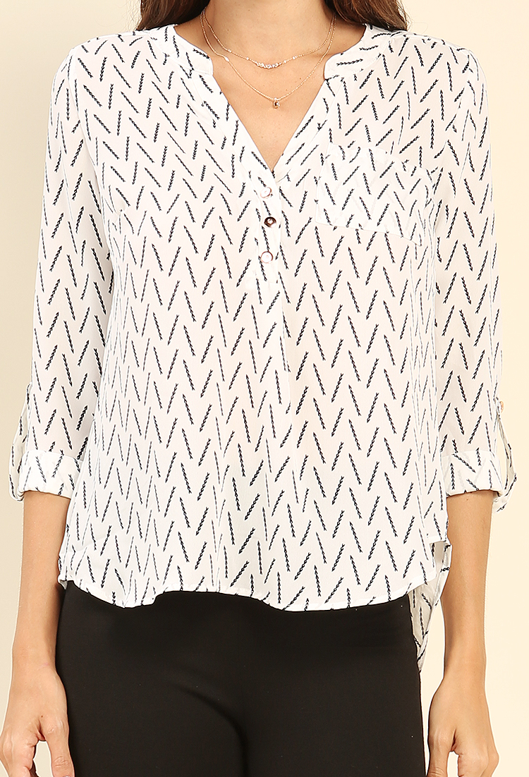 Abstract Arrow Printed Popover Blouse
