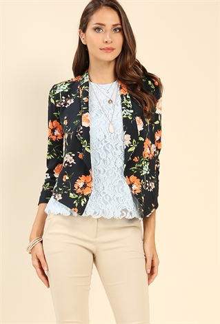 Floral Draped Open-Front Blazer