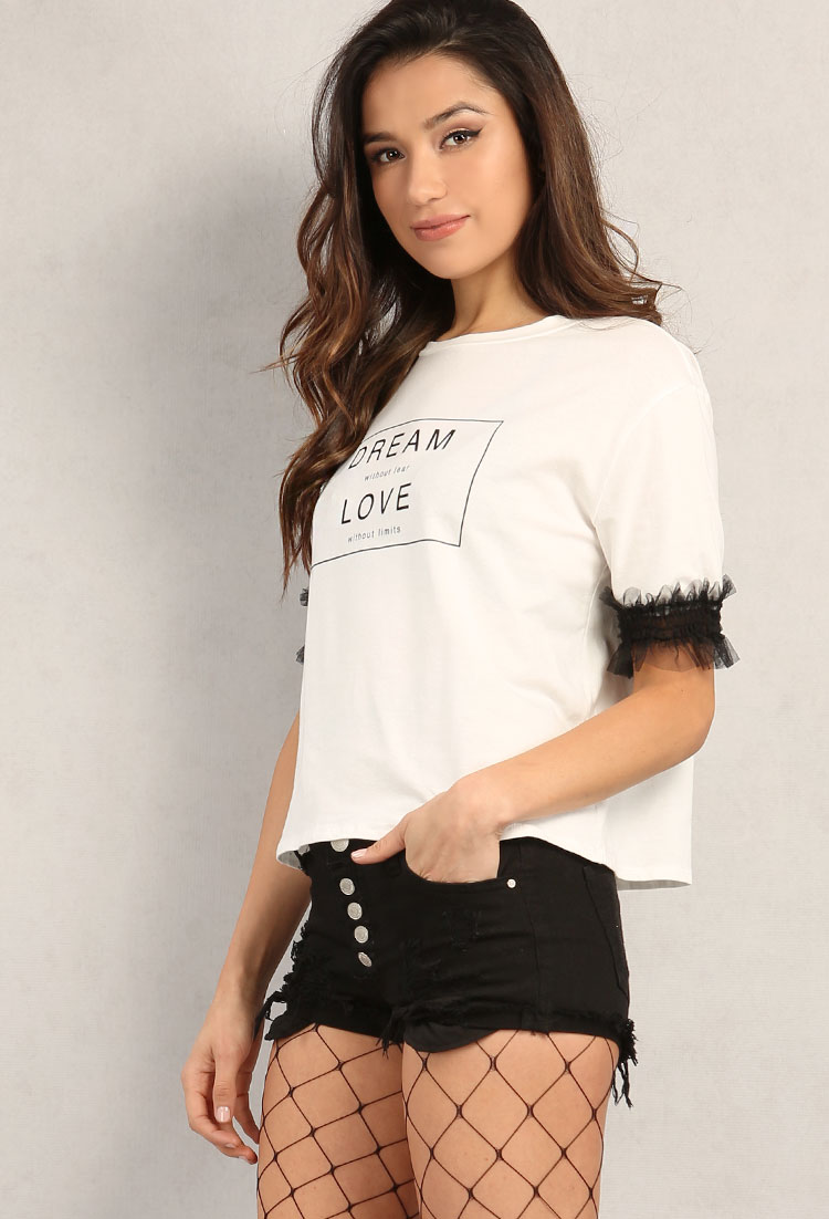 Boxy Tulle Trimmed DREAM Graphic Top