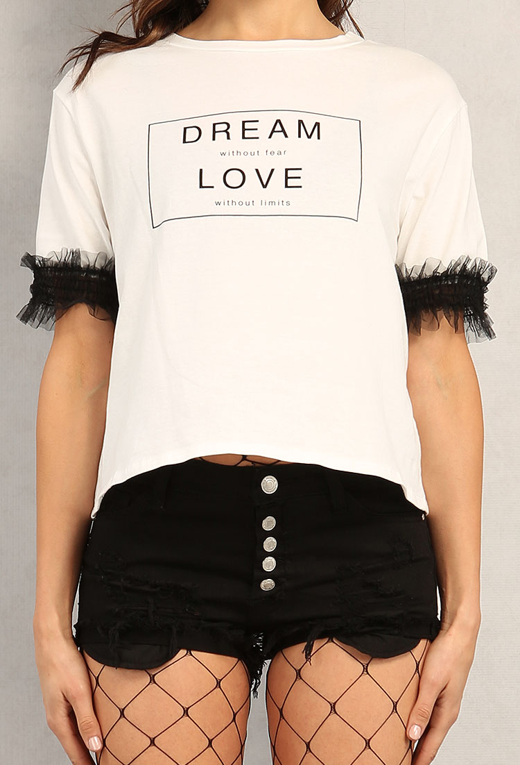Boxy Tulle Trimmed DREAM Graphic Top
