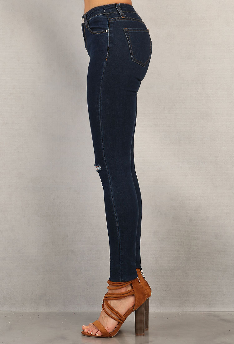 Ripped Knee High-Rise Skinny Jeans