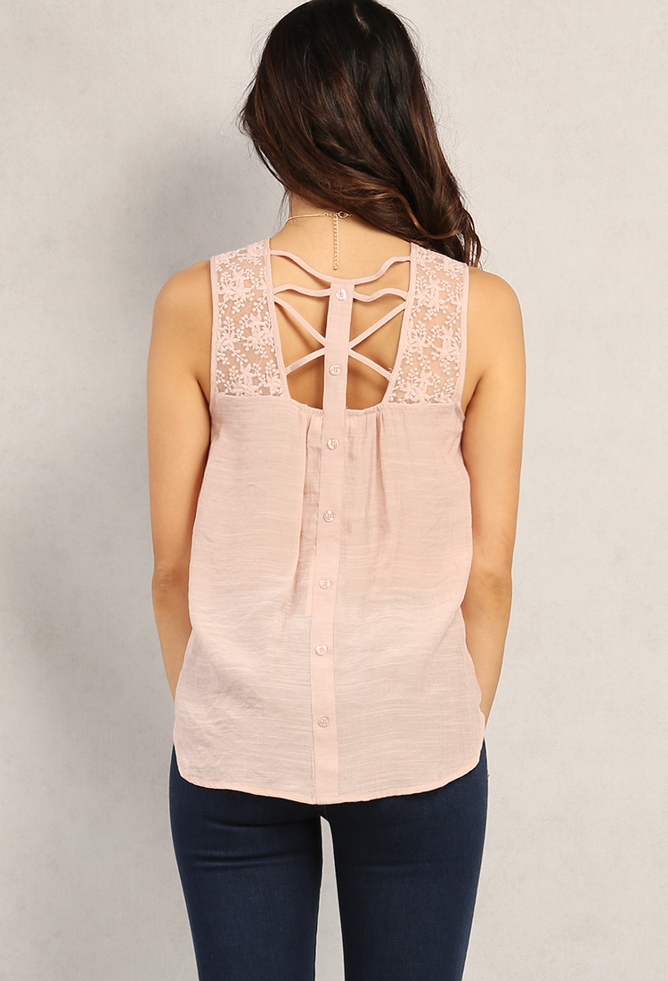 Embroidered Mesh Paneled Floral Top