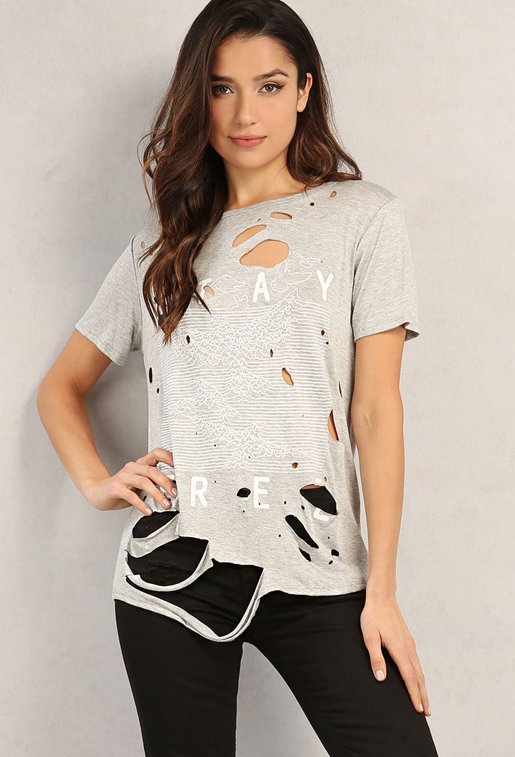 Distressed Stay Free Graphic Top