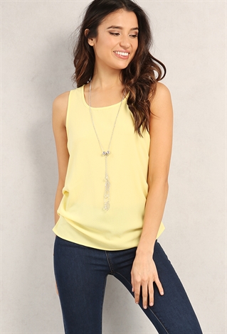 Ruched Chiffon Top W/ Necklace