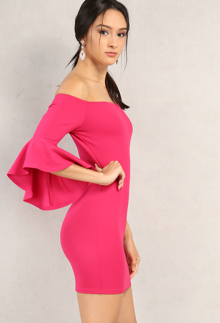 Bell-Sleeved Off-The-Shoulder Bodycon Dress