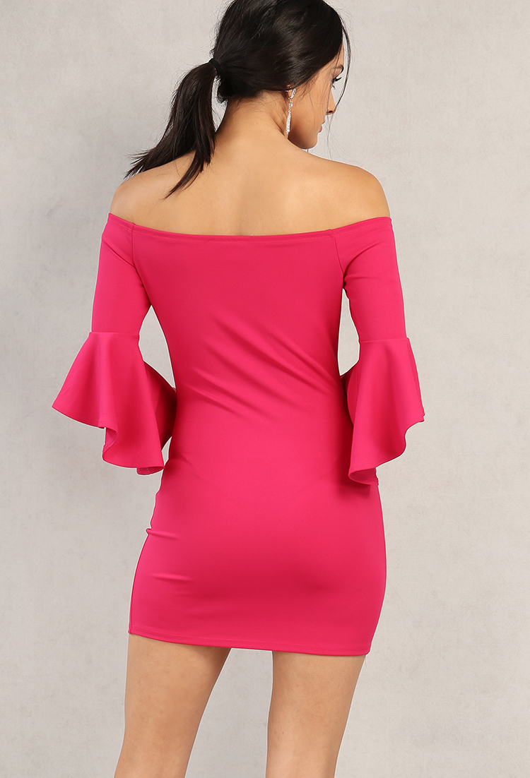 Bell-Sleeved Off-The-Shoulder Bodycon Dress