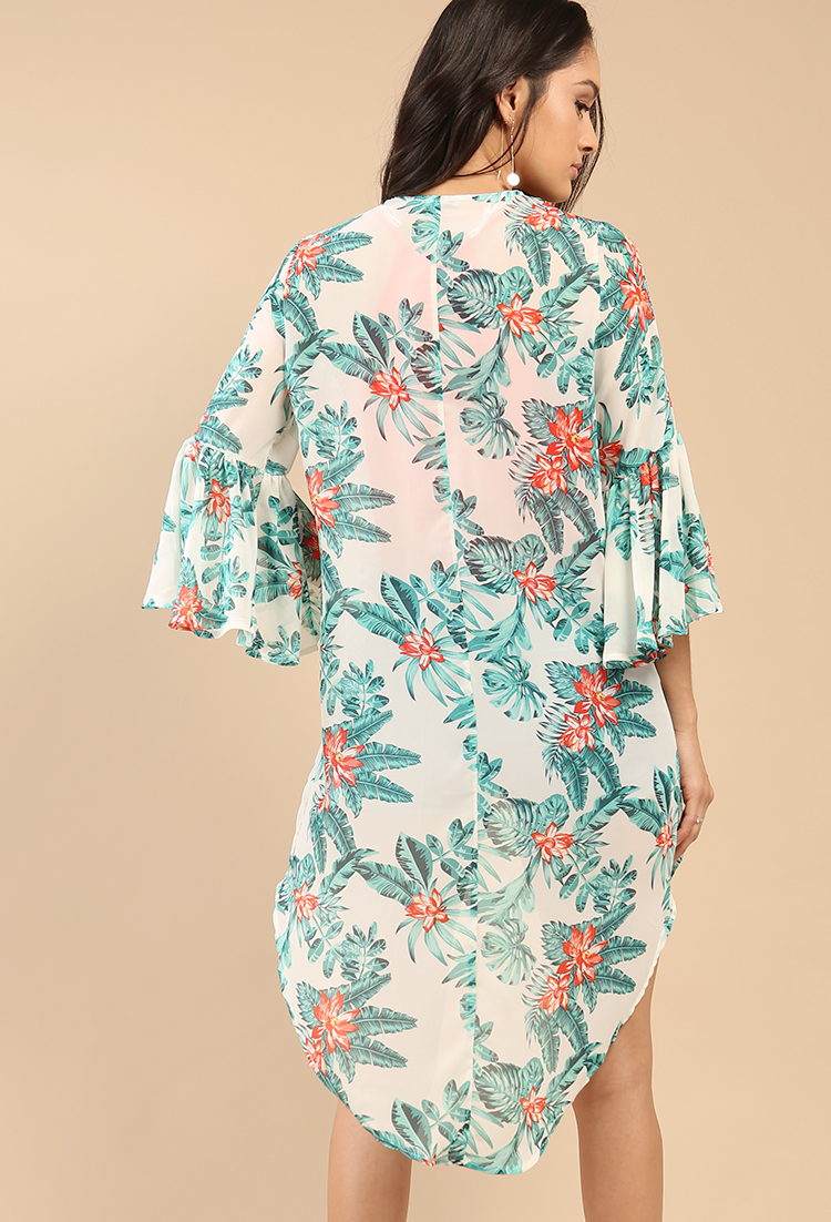 Tropical Print Chiffon Kimono