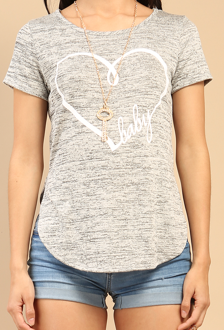 Marled Baby Graphic Top W/ Necklace