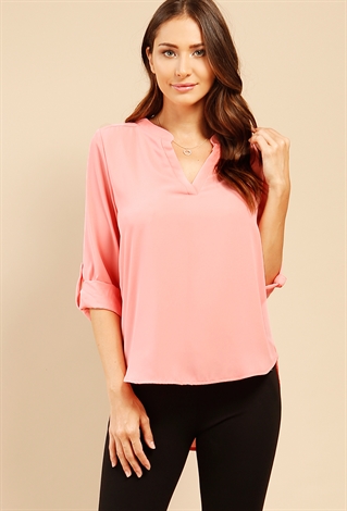 High-Low Chiffon Popover Blouse