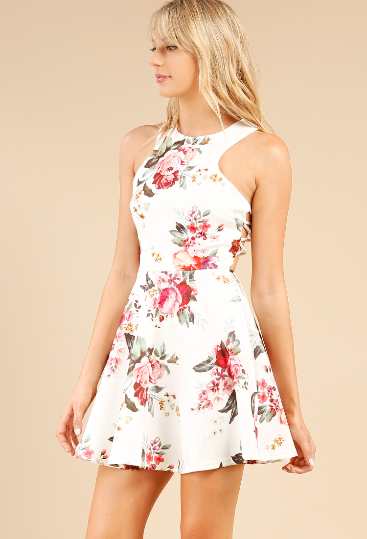 Lace-Up Floral Flare Dress 