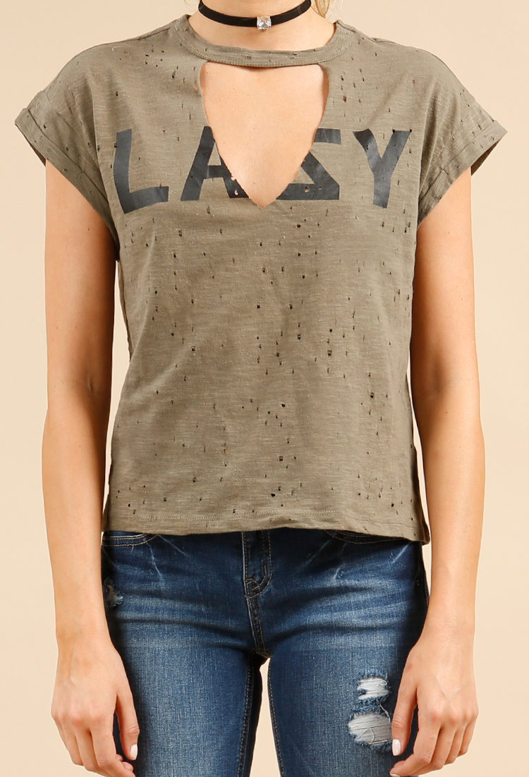 Lazy Graphic Cutout Top 