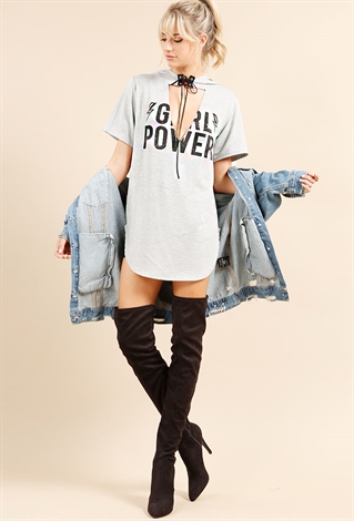 Hooded Girl Power Graphic Cutout Top