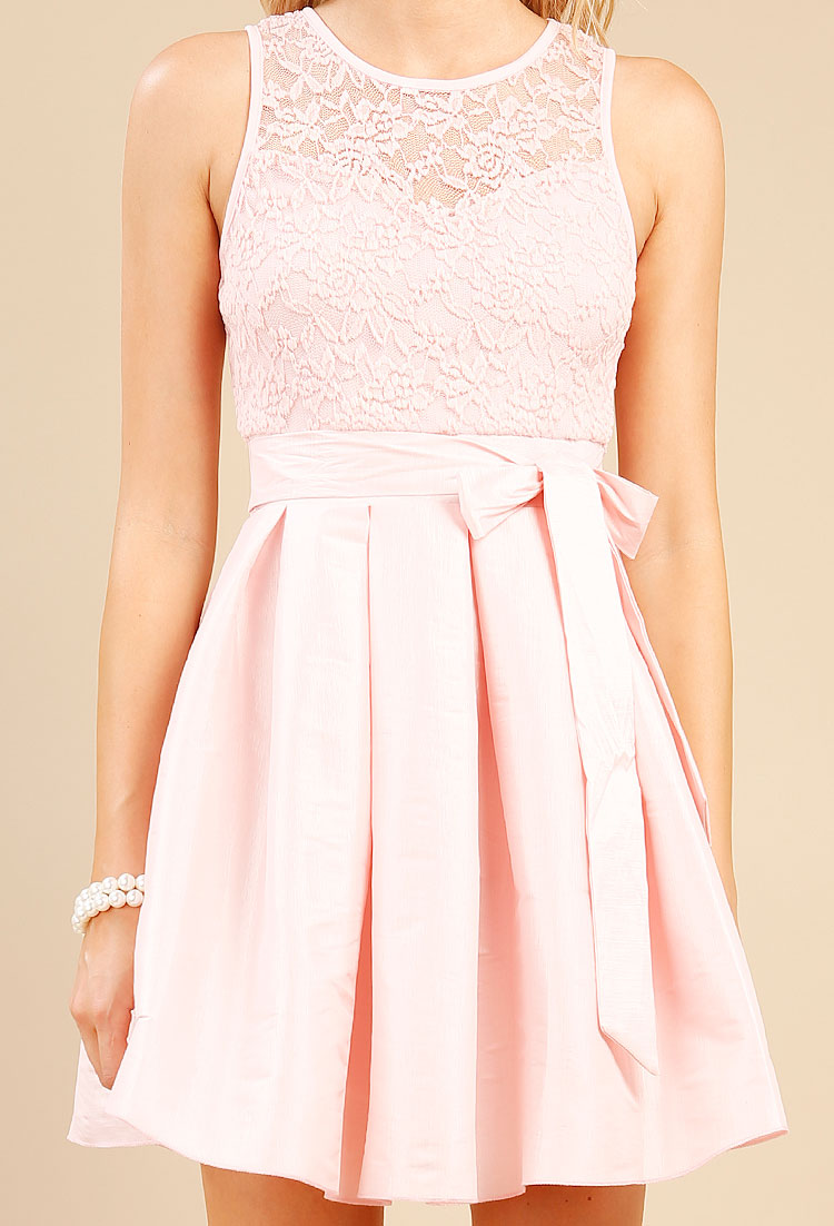 Floral Lace Overlay Fit And Flare Dress 