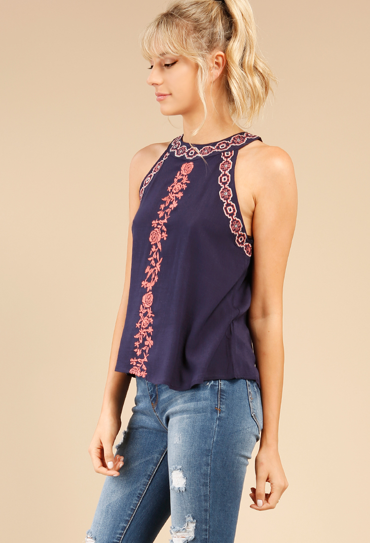Floral Print Embroidered Top