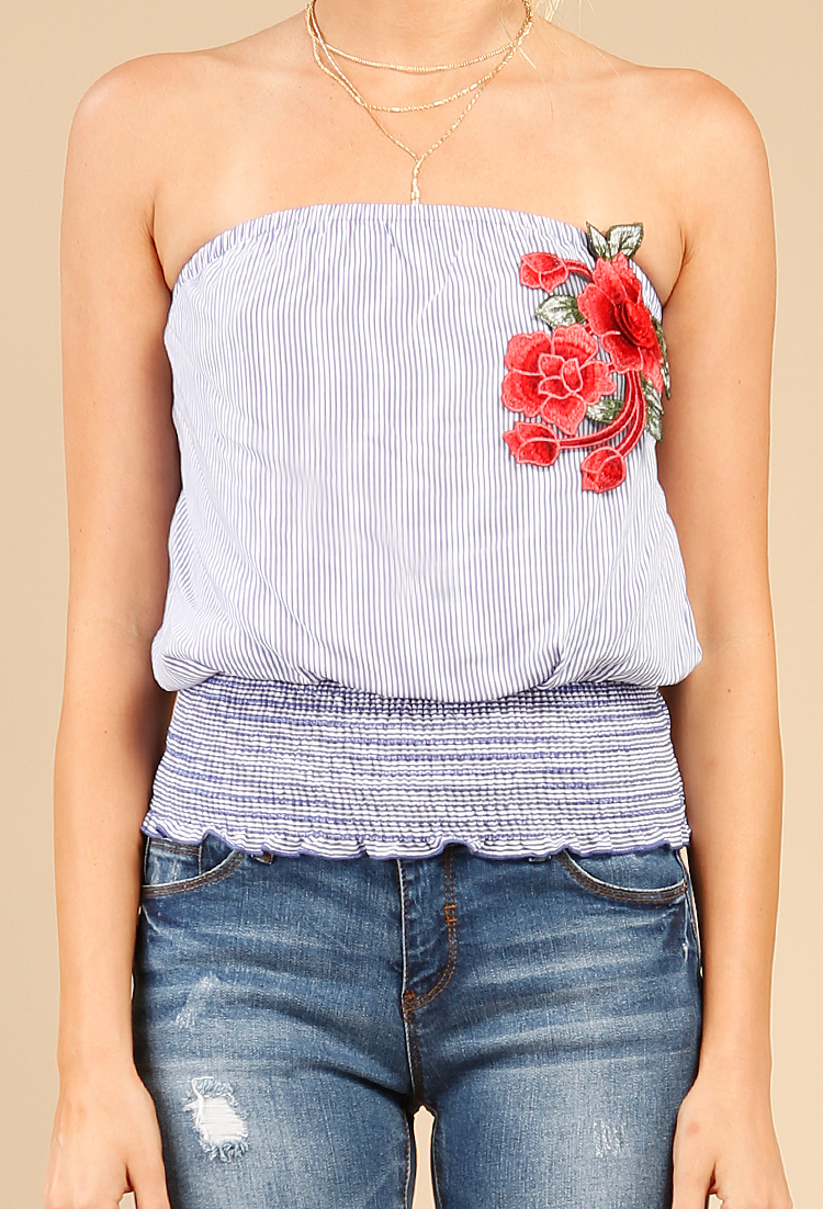 Stripped Floral Accent Tubetop 