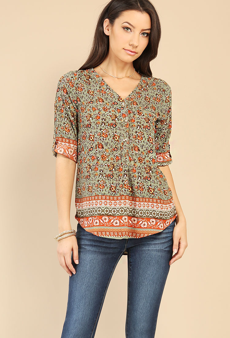 Floral Patterned Button-Up Blouse