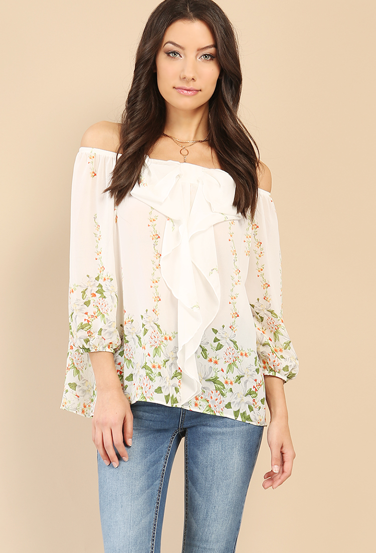 Floral Bow-Front Off The Shoulder Top 
