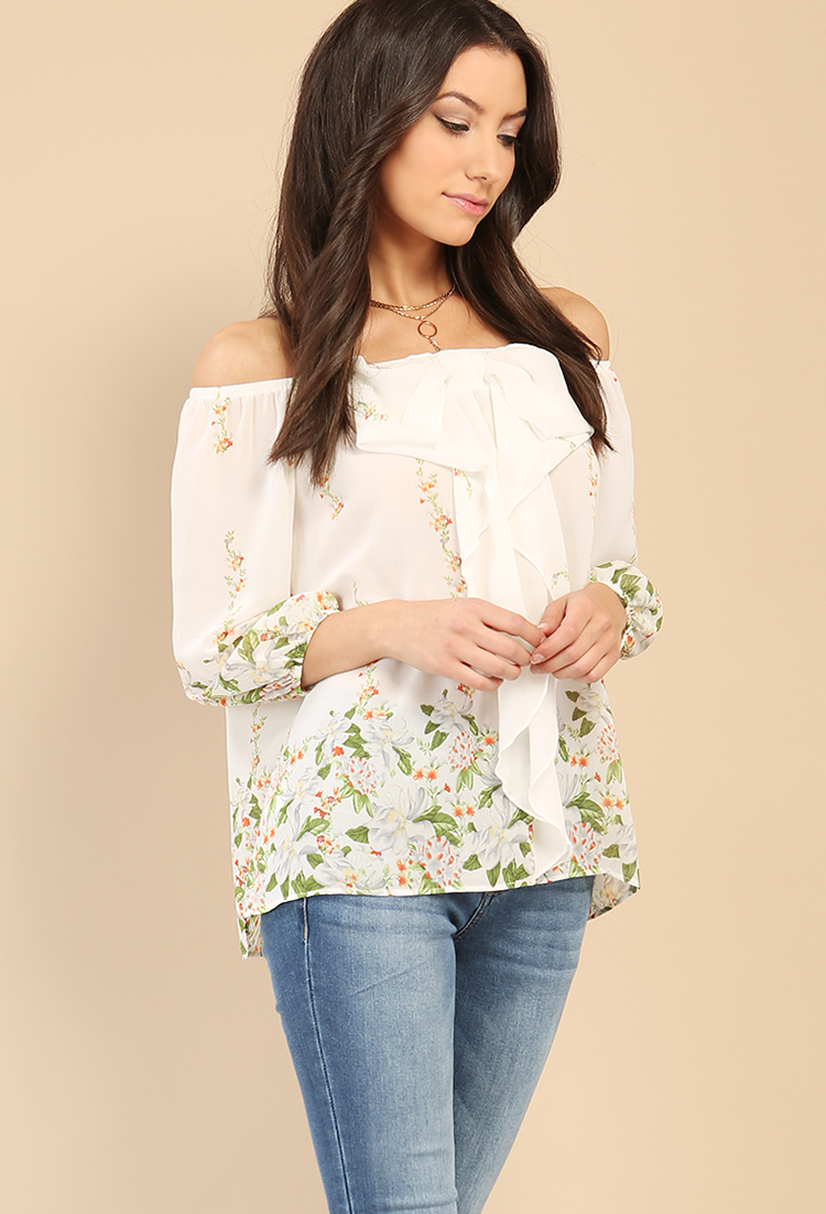 Floral Bow-Front Off The Shoulder Top 