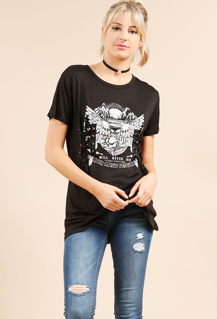 Will Never Die Graphic Lace-Up Tee