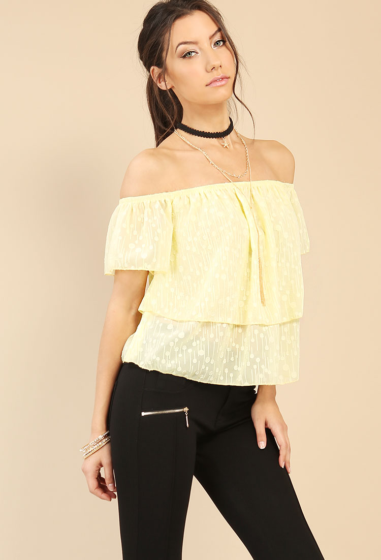 Tiered Polka Dot Off-The-Shoulder Top W/ Necklace