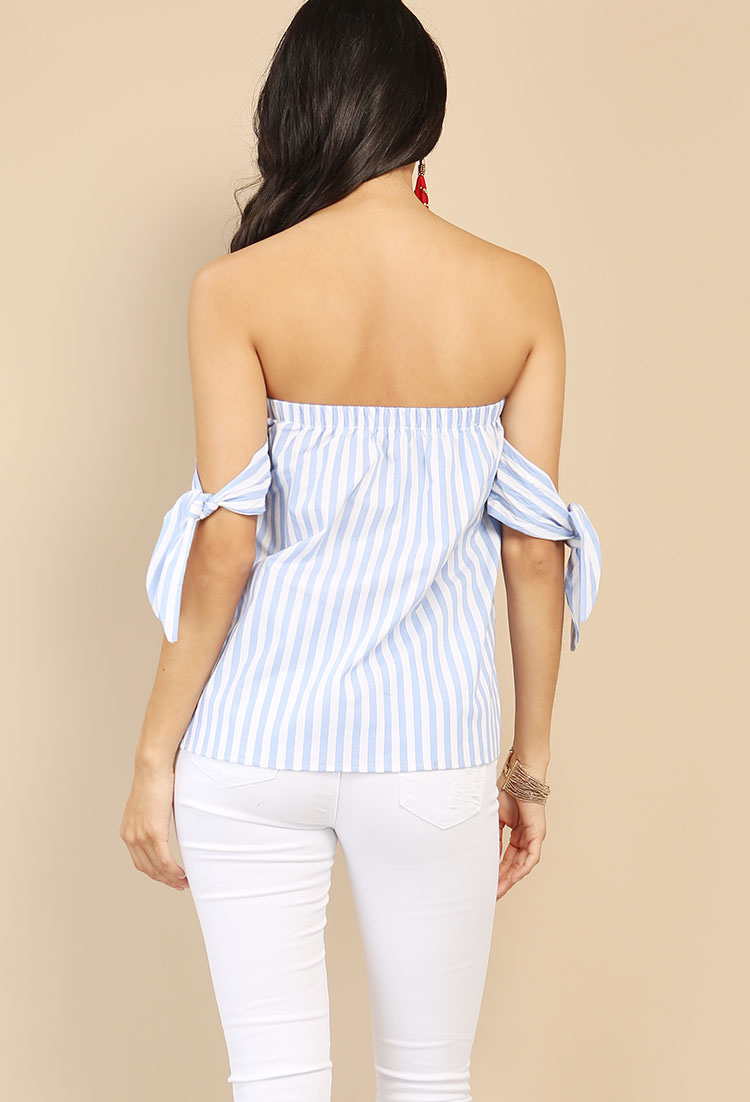 Self-Tie Striped Off-The-Shoulder Top