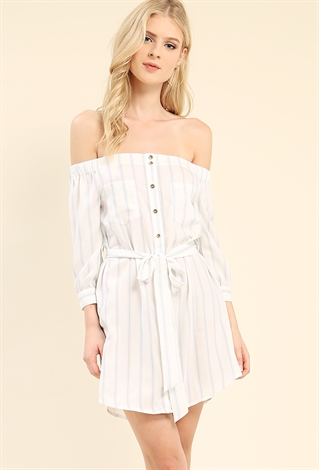 Belted Button-Down Self-Tie Dress